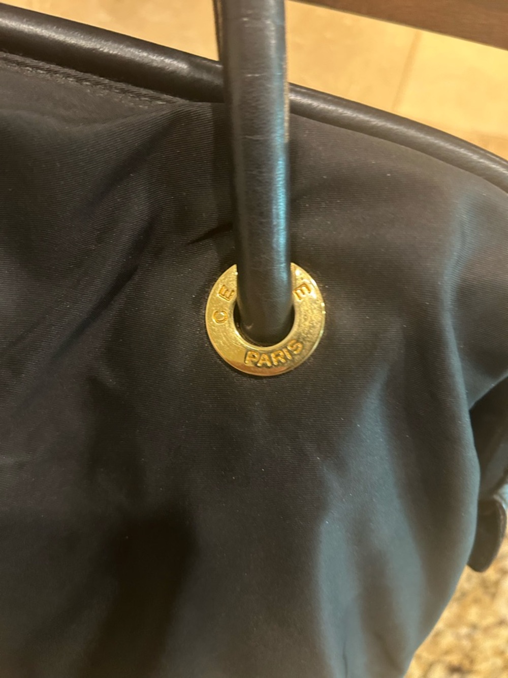 CELINE PARIS Hand Bag Nylon Black Gold with coa - Picture 2 of 16